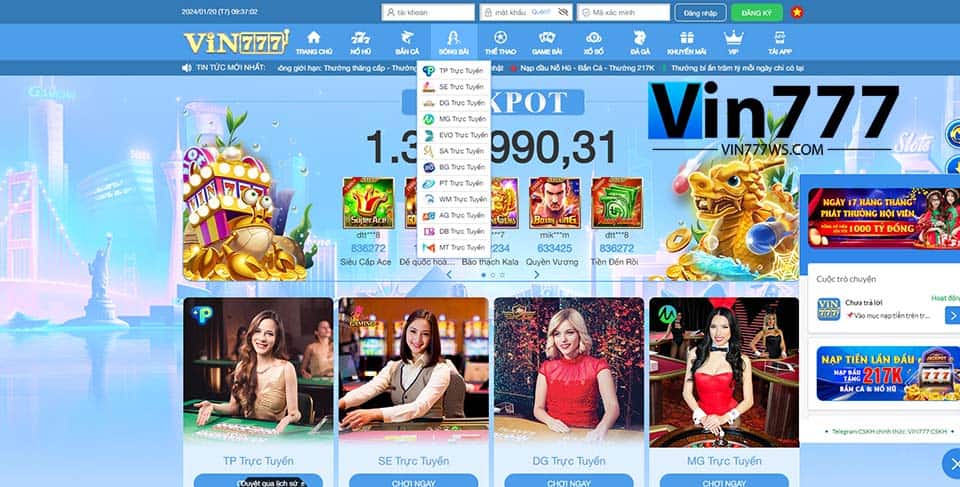 Sảnh chơi Sòng Bài - Live Casino của Vin777 được cung cấp bởi nhiều đối tác uy tín